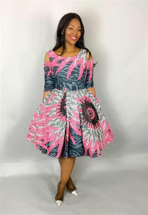 African Clothingafrican Wax Print Dress With Cold Shoulder Etsy
