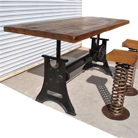 Vintage Industrial Iron Wood Adjustable Height Desk Table At 1stdibs