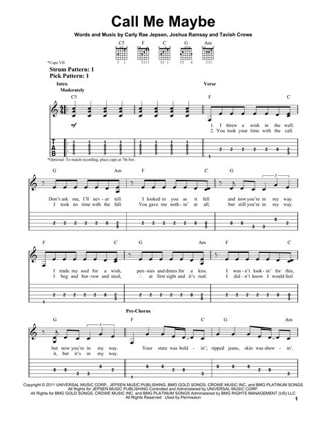 Call Me Maybe By Carly Rae Jepsen Easy Guitar Tab Guitar Instructor