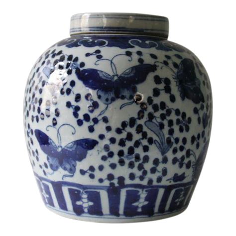 Great savings & free delivery / collection on many items. Blue & White Butterfly Ginger Jar | Chairish