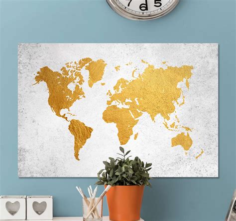 Quadro Decorativo Mapa Mundi Mapamundi Dorado Tenstickers