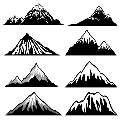 Highlands Mountains Vector Silhouettes With Snow Capped Peaks And Hil