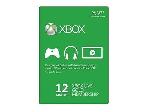 Microsoft Xbox Live 12 Month Gold Membership Card To Play Games Online