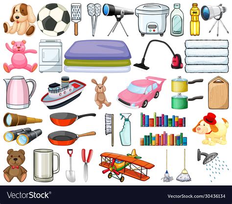 Large Set Household Items On White Background Vector Image