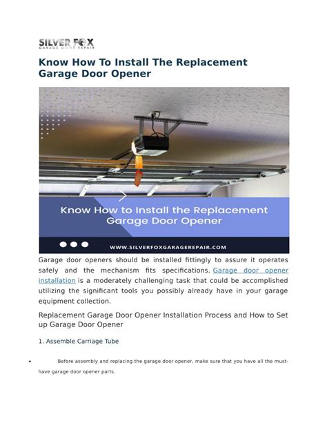 Know How To Install The Replacement Garage Door Opener By Silver Fox