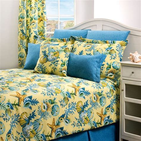 Yellow Blue Starfish Seashell Ocean Beach Bedding Comforter Set 4 Pc