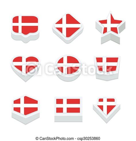 Denmark Flags Icons And Button Set Nine Styles Canstock