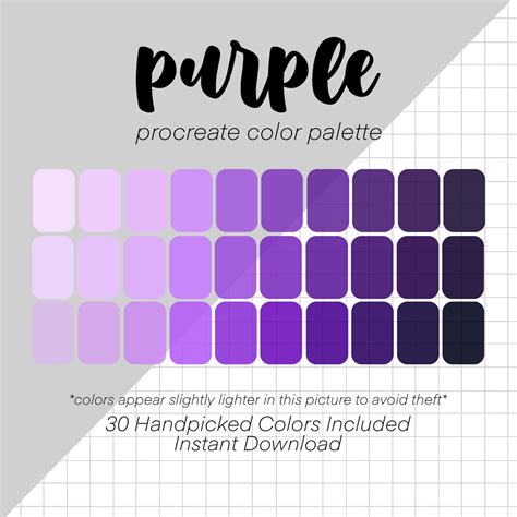 Purple Procreate Color Palette 30 Colors Swatches Ipad Lettering