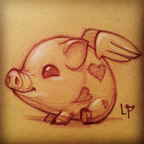 How to draw a baby pig easy. By Linda Hong | Pig art, Pig tattoo, Pig drawing