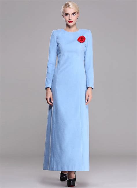 Blue tiered tie dye maxi dress. Long Sleeve Light Blue Wool Maxi Dress RM401