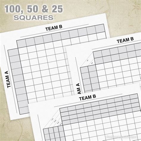 Football Sports Pool Squares Printable 25 50 100 Team Etsy Sport