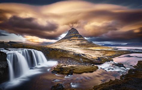 Wallpaper Clouds Nature Mountain Waterfall Iceland Kirkjufell