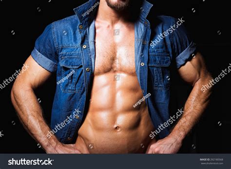 Muscular Sexy Young Man Jeans Shirt Stock Photo 292180568 Shutterstock