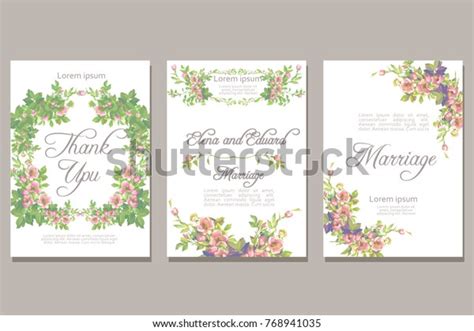 Set Of Card With Flower Rose Leaves Wedding Ornament Concept Floral