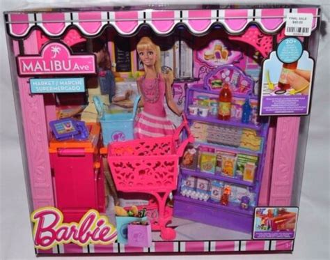 Nib 2013 Barbie Malibu Avenue Market Playset 20 Pieces Grocery Store