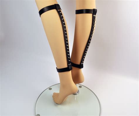 black leather leg harness with spikes etsy