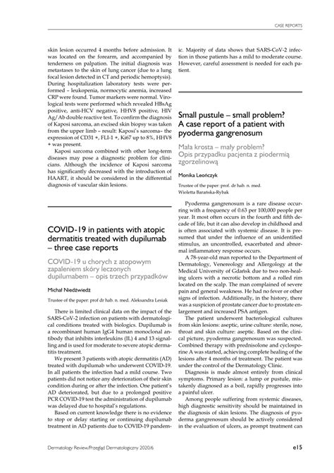 Pdf Covid 19 In Patients With Atopic Dermatitis Treated With