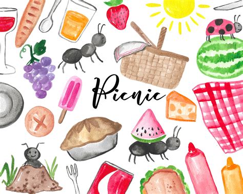Picnic Watercolor Handpainted Digital Clipart Food Cards Etsy