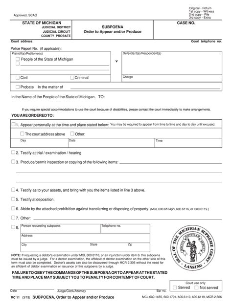 Sate Of Michigan Subpoena Form Fill Out And Sign Online Dochub