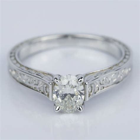 Vintage oval cut engagement rings. Antique Floral 0.90 Carat Oval Diamond Engagement Ring