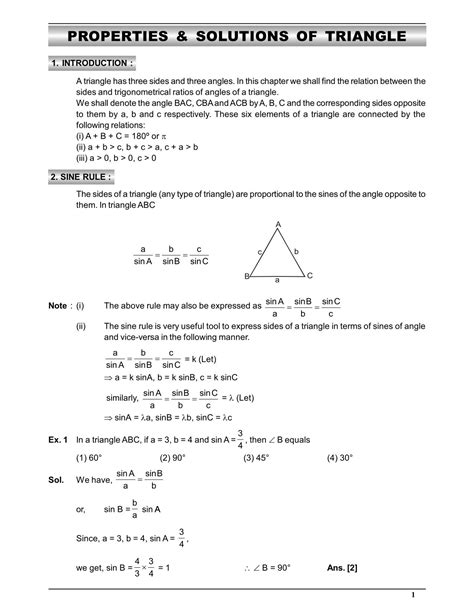 Properties And Solution Of Triangle Notes For Class 12 And Iit Jee