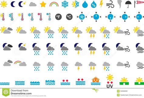 Es folgt eine liste mit einigen der wettersymbole und deren bedeutung. Weather symbols stock vector. Illustration of overcast ...