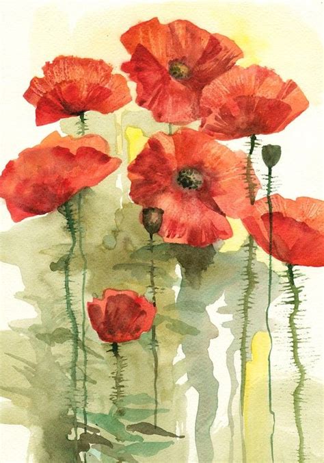 Bloomed Poppies Original Watercolor Painting Etsy Poppy Painting