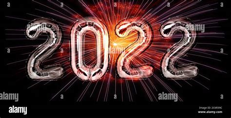 New Year 2022 silver balloons with fireworks Stock Photo - Alamy