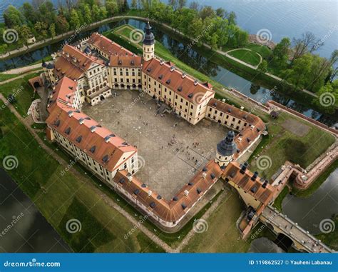 Aerial View Of Architectual Monument Nesvizh Castle In Belarus