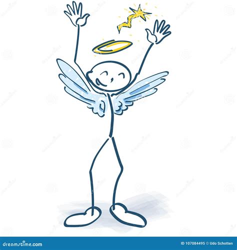 Stick Figure As A Little Angel With Fun Stock Vector Illustration Of