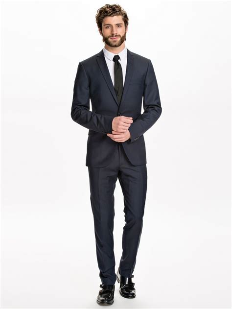 The black wool suit is an imposing piece of menswear: Men's White Dress Shirt, Black Tie, Navy Suit, and Black ...