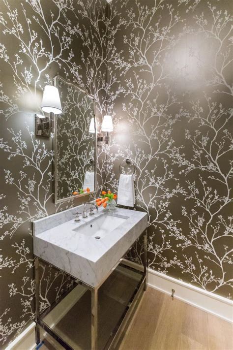Gold Powder Room With Floral Wallpaper Hgtv