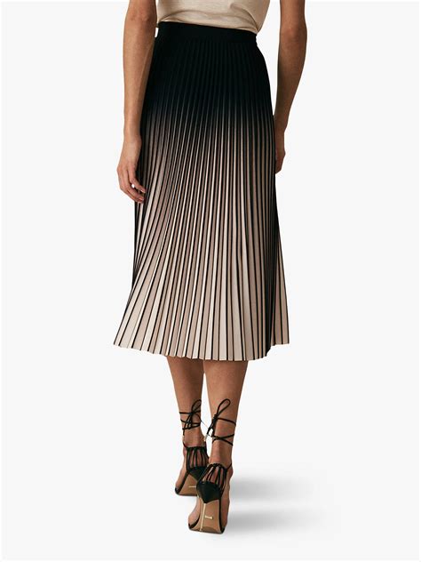 Reiss Marlie Contrast Pleat Midi Skirt Neutralblack At John Lewis