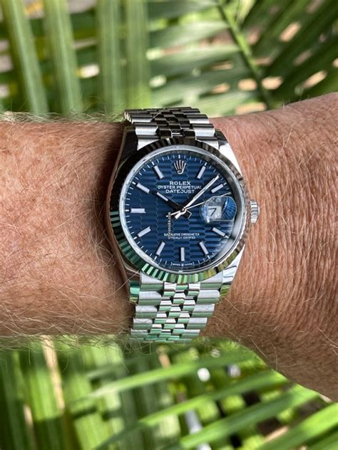 Rolex New Datejust 36mm Fluted Motif Blue Jubilee For £10561 For Sale