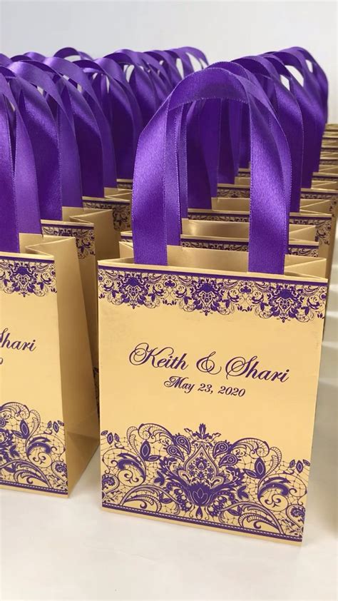 Purple And Gold Wedding Welcome Bags With Satin Ribbon Handles Etsy