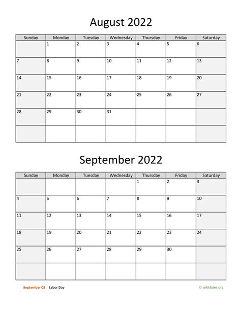 August And September 2022 Calendar Png