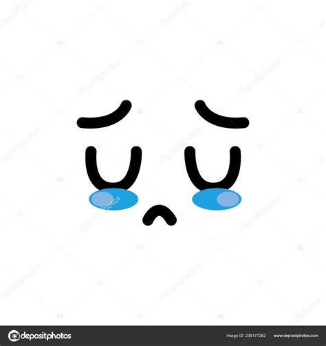 Cute Kawaii Cry Face Sad Vector Illustration Stock Vector Image By