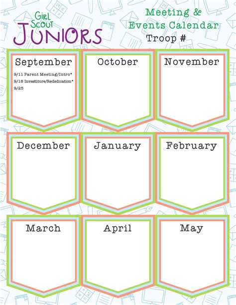 Junior Girl Scout Yearly Troop Calendar Fillable Edit Customize