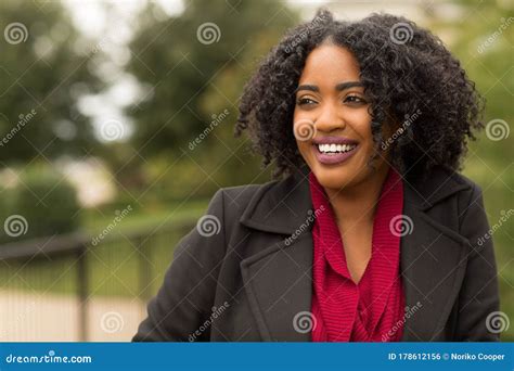 Beautiful Confident African American Woman Smiling Outside Stock Photo