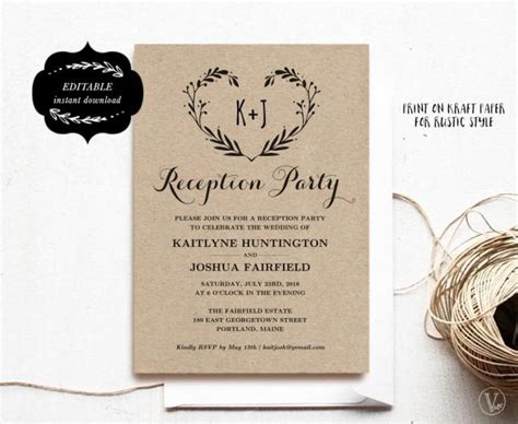 Wedding Reception Party Invitation Template Kraft