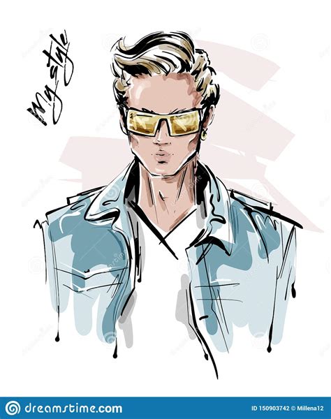 Hand Drawn Stylish Man In Sunglasses Fashion Handsome Man Sketch Stock Vector Illustration