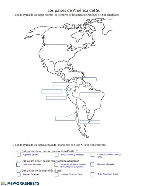 América del Sur ficha interactiva y descargable Puedes hacer los ejercicios online o de