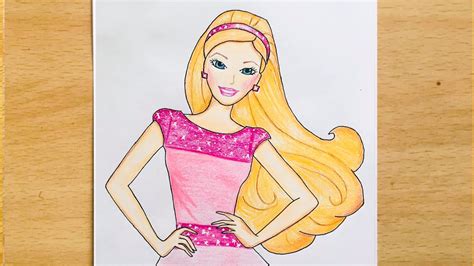 How To Draw A Beautiful Barbie Girl With Beautiful Dress Barbie Doll