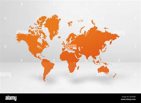 Orange World Map On White Wall Background 3d Illustration Stock Photo