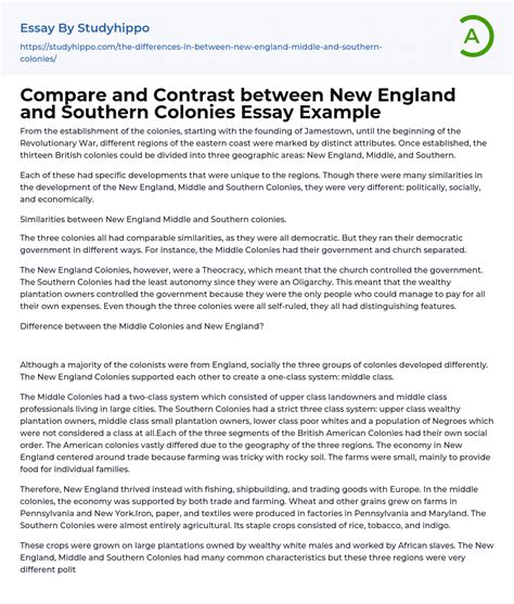 Compare And Contrast Between New England And Southern Colonies Essay