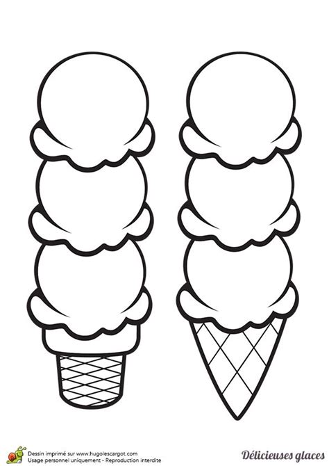 Coloriage cornet de glace en ligne gratuit a imprimer. Dessin de trois boules de glaces dans deux cornets simples ...
