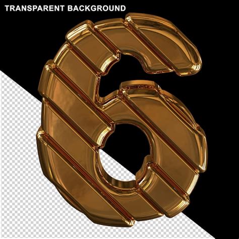 Premium Psd Gold Numbers With Diagonal Straps 3d Number 6