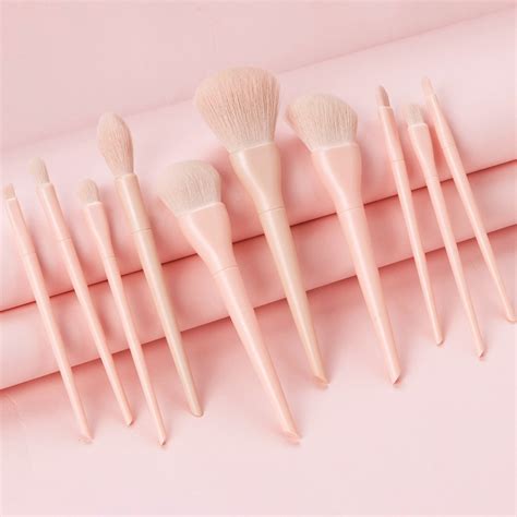 Glowii 10pcs Candy Pink Makeup Brush Set Colour Zone Cosmetics