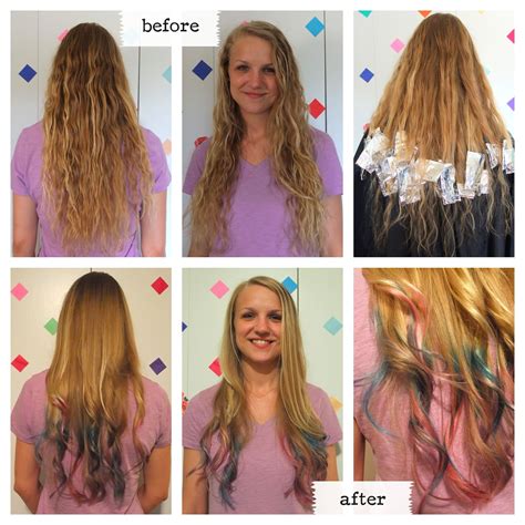 haircolor before and after dip dyed ombre brights lavender magenta and aqua ion color