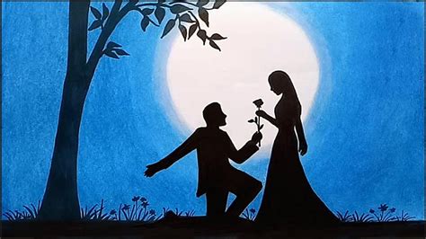 How To Draw Scenery Of Moonlit Night With Romantic Love Valentines